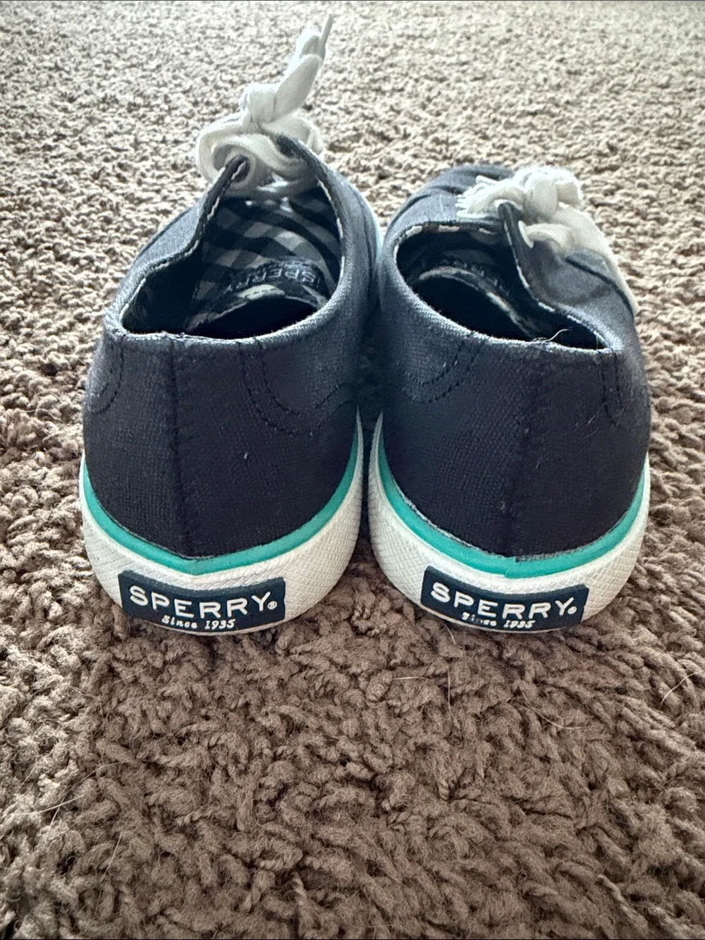 Sperry Black Canvas Sneakers with Teal Accent Size 5.5